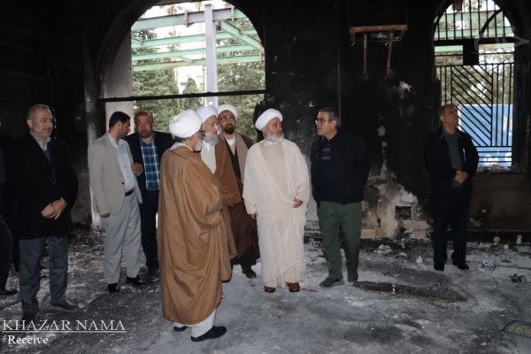 بازدید آیت الله لائینی از اماکن آسیب دیده رامسر پس از اغتشاشات